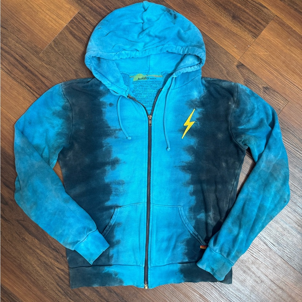 Aviator Nation Blue & Black Tie-Dye Bolt Zip Hoodie